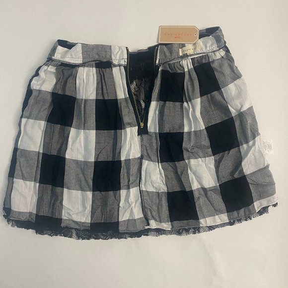 Copper Key Lace Plaid Mini Skirt A Line Black White Dressy Or Casual Sz M - Picture 14 of 15